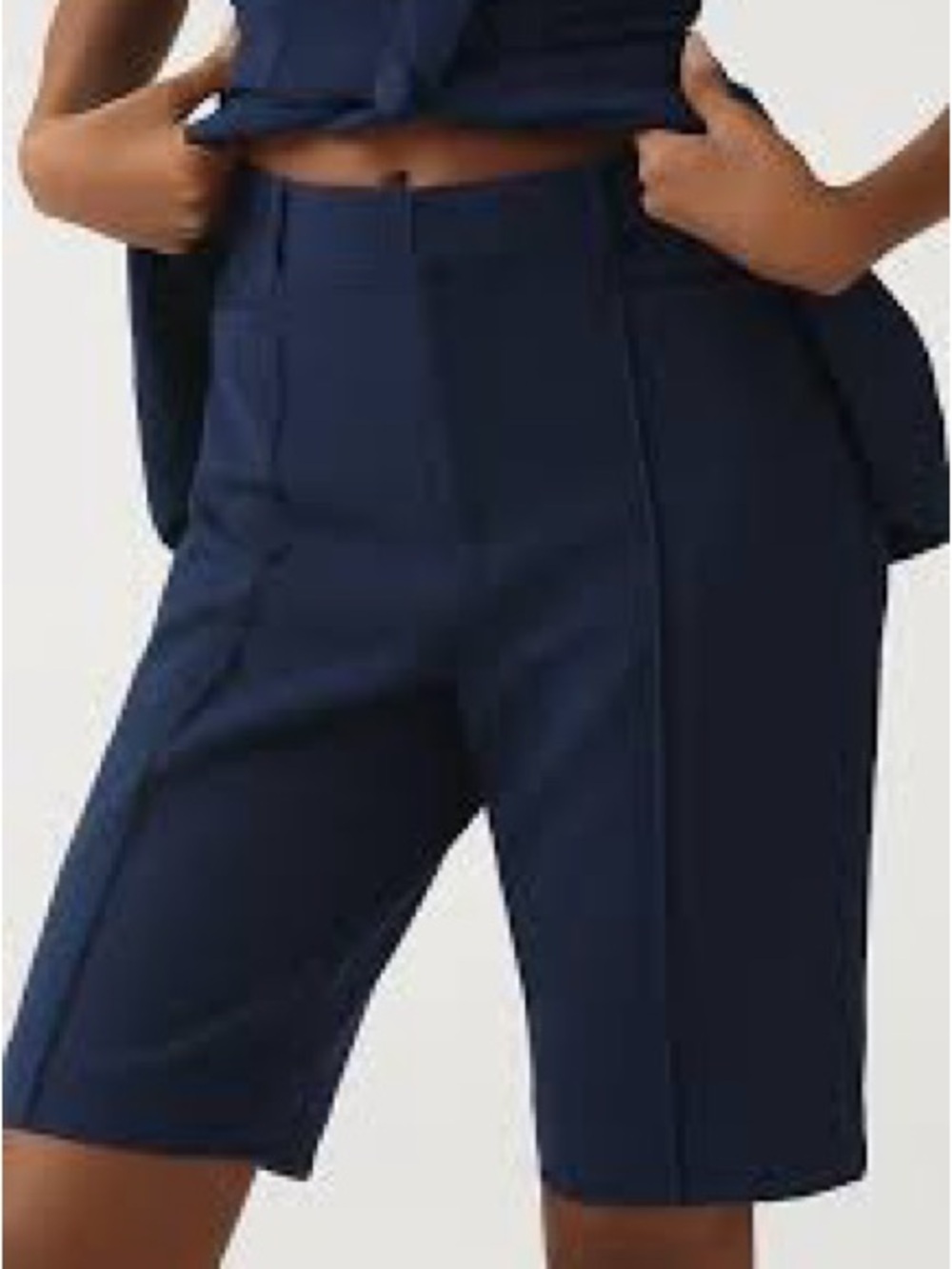 Anthropology Maeve Navy Tailored Slim Bermuda Shorts with Front Seams